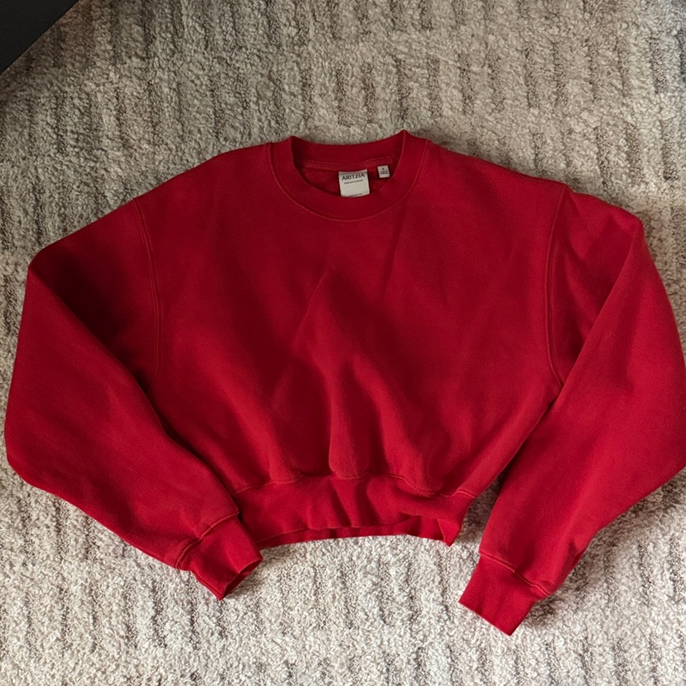 Aritzia Red Cropped Crewneck Sweatshirt